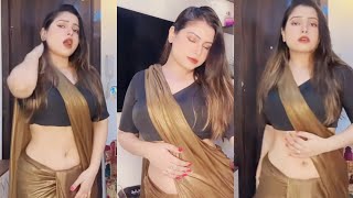 Den Silk Saree Traditional Glamorous Look Stunning Beautiful Navel Pose Low Waist Saree