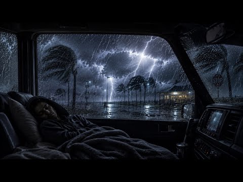 🌃Heavy Rain & Thunderstorm Sounds for Deep Sleep 🌧️ Relaxing Car Rain Ambience 
