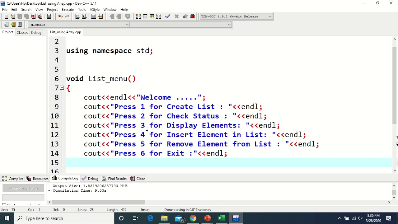 Implementation of List Data Structure using Array Part 2 / 5 - YouTube