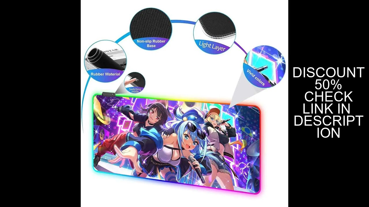 Anime KonoSuba Akua RGB LED Luminous Large Mouse Pad Aqua Oversized LED Backlit Mouse Pad Non-slip G