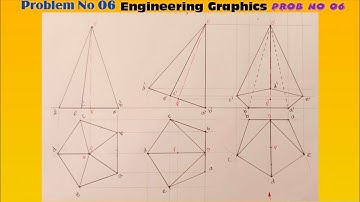Projection of Solids/Problem No 06/Engineering Graphics/Engineering Drawing in Hindi/Pentagonal pyra