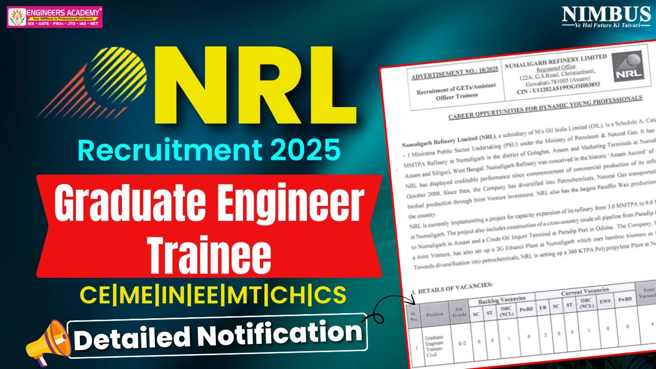 NRL Recruitment 2025 🔥 NRL Graduate Engineer Trainee (GET) Vacancy, Eligibility & Selection Process