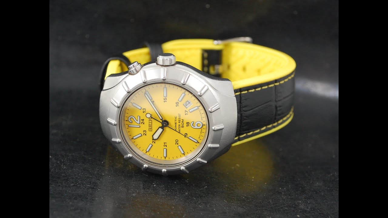 1997 Seiko Kinetic men's vintage watch with box and papers, and a great  yellow dial.  - YouTube