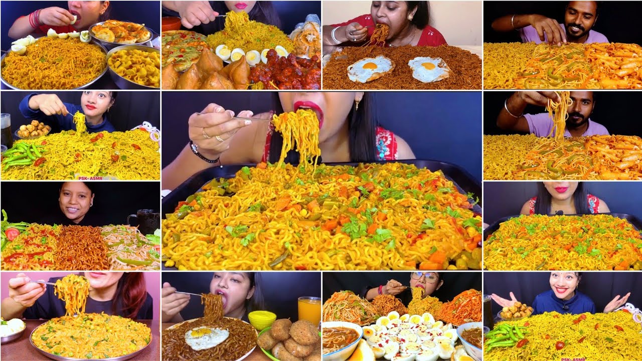 Asmr Eating Spicy 🔥 Indian Maggie Noodles Black Bean Noodles Korean Fire Noodles 🍜 😋 