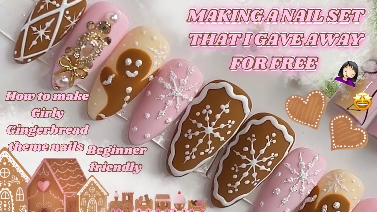 🎀 How to: Girly Gingerbread Nails for Presson nail business