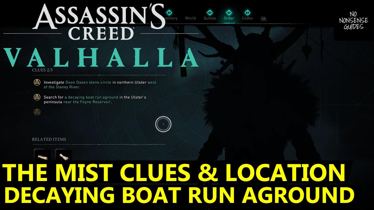 AC Valhalla Mist Clues & Location - Decaying Boat Run Aground, Doon Daven Stone Circle