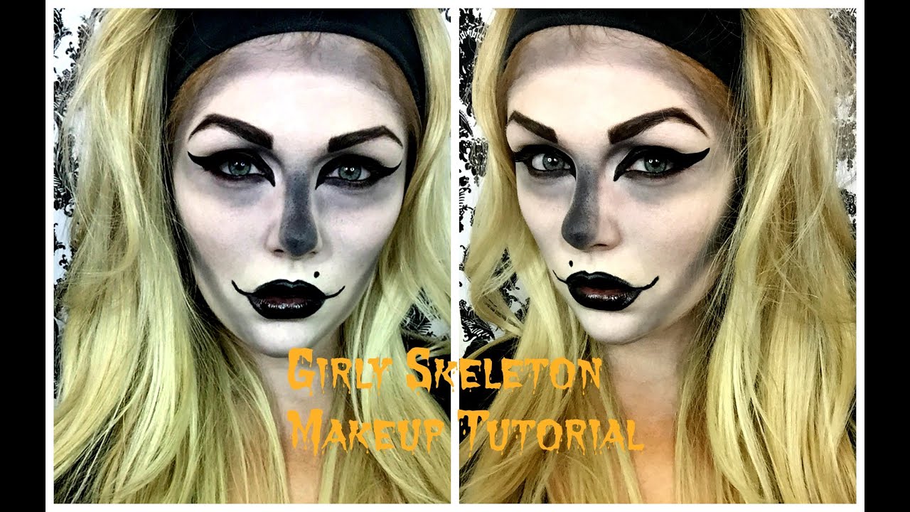 Girly Skeleton Halloween Makeup Tutorial - YouTube