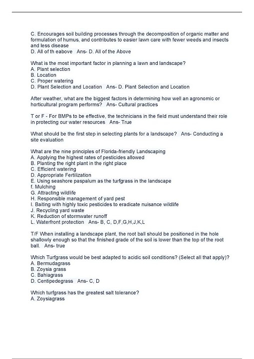 Lawn and Ornamental Practice Questions and Answers 2023 2024 Complete