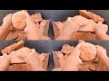 ASMR: Orange🟠🤤pure mud chalk dry crumbling in big tub snappy forms crunchy sounds🥱