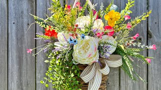 DIY hanging door basket with flowers