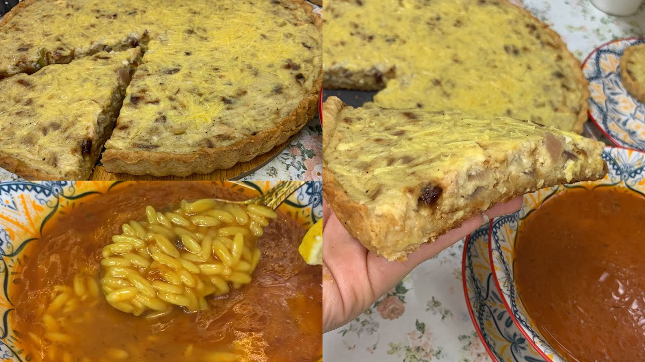 عشاء اقتصادي كيش بدون لحوم ولا زبدة مع شربة الغرب ميدمة و بنينة بلا لحم و بلا دجاج تقطر بالبنة😋