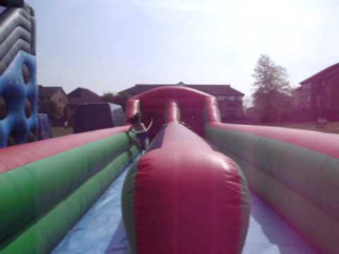 Alice henson and Sophie Auld on a run bouncy castl...