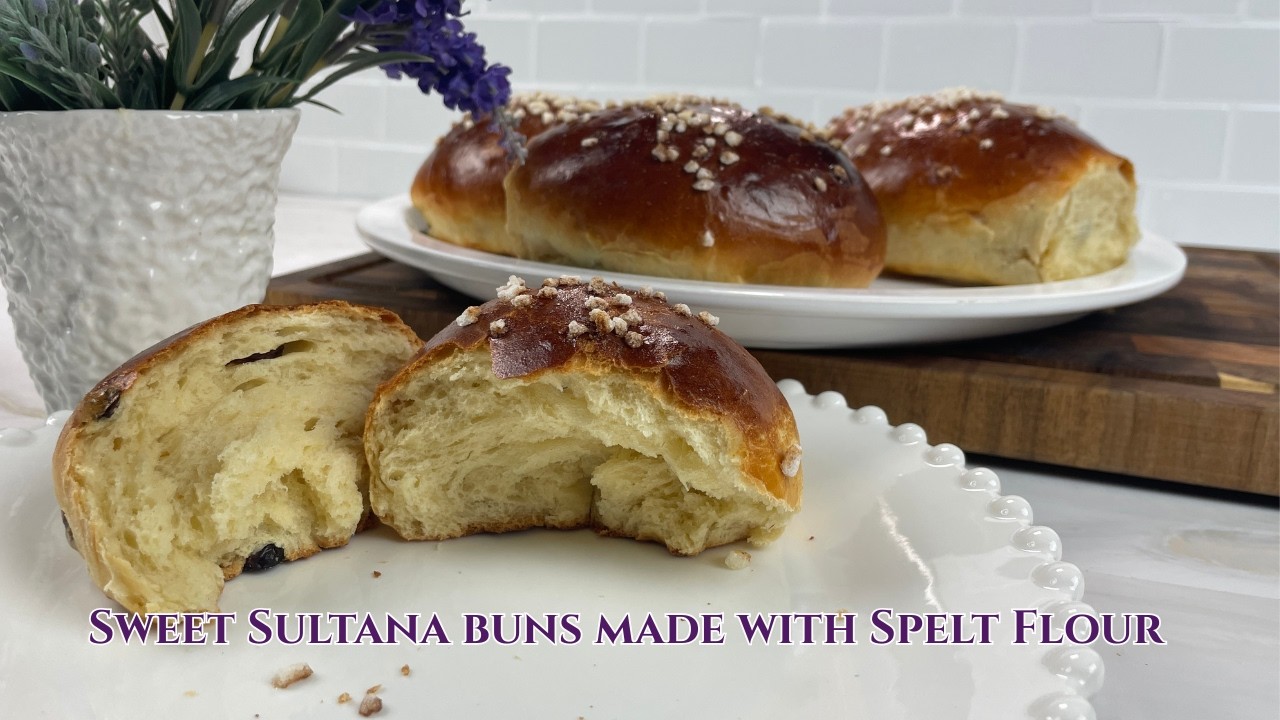 Sweet Sultana Buns Made with Spelt Flour
