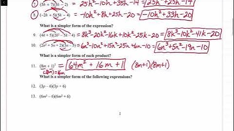 Name, Add, Multiply, and Factor Polynomials (Chapter 7 Review Algebra 1 Envision)