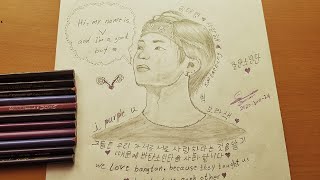 drawing V from BTS  || 방탄소년단 김태형 그리기  || رسم تاي من بانقتان 