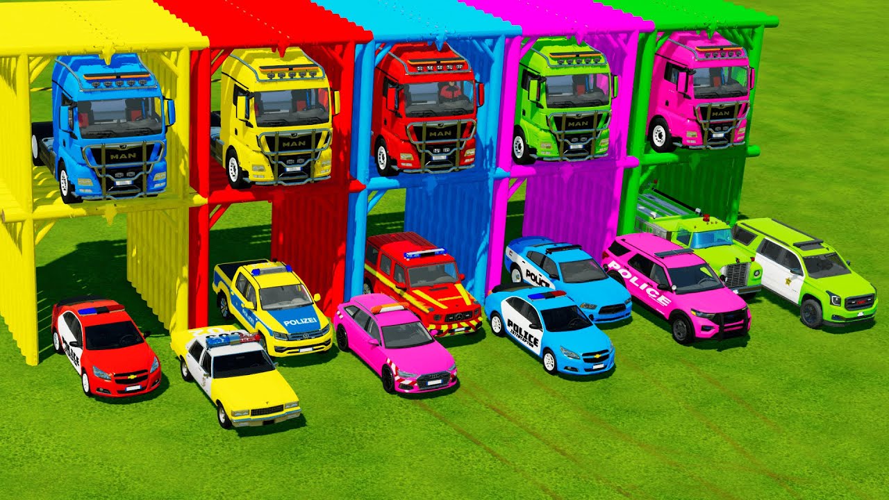 TRANSPORTING ALL POLICE CARS and AMBULANCE EMERGENCY VEHICLES WITH MERCEDES POLICE TRUCKS ! FS22