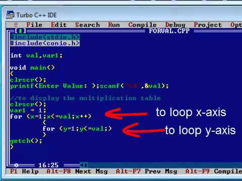 Turbo C Tutorial Part 8 (nested loop) - YouTube