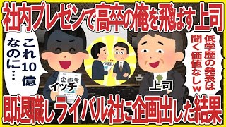 社内プレゼンで高卒の俺を飛ばす上司→即退職しライバル社に10億の企画を出した結果w