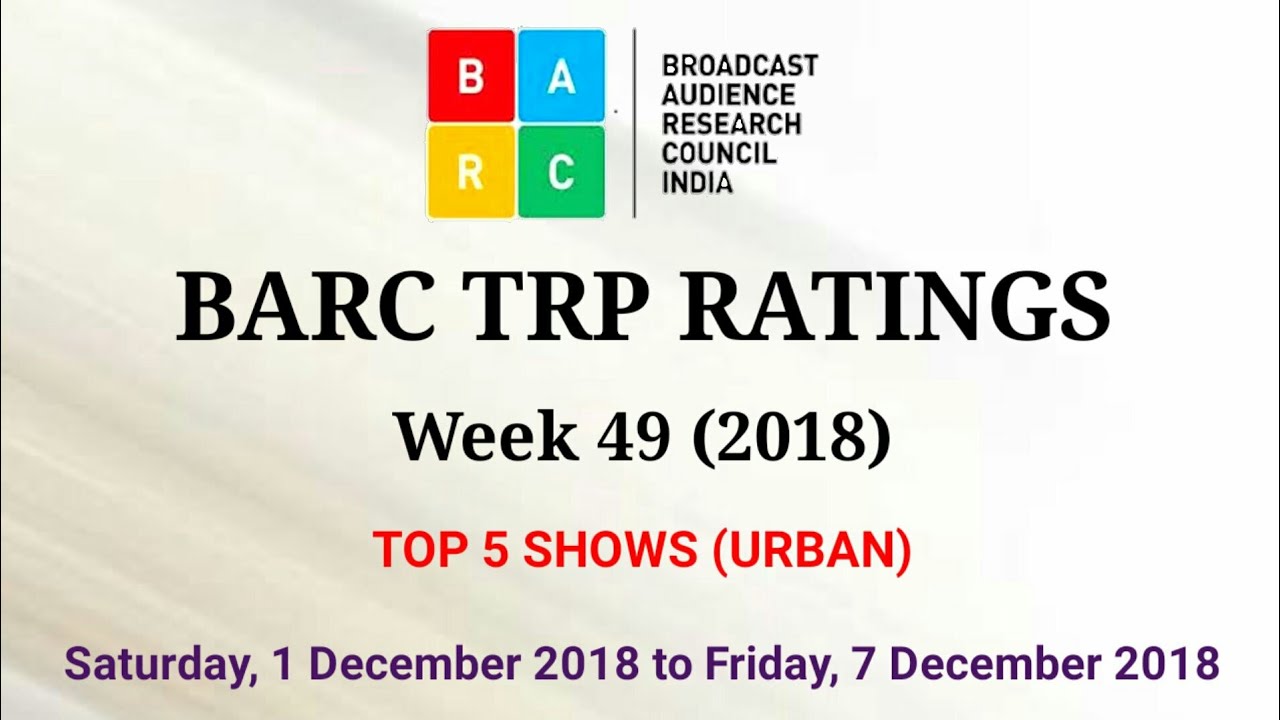 BARC TRP Ratings Week 49: Saturday, 1st December 2018 to Friday, 7th December 2018