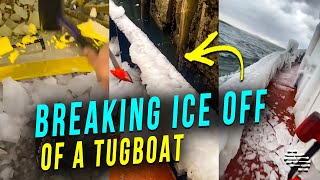 Boat Crew Breaking Ice off of a Tugboat