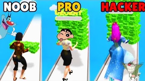 NOOB vs PRO vs HACKER In Money Run 3D | With Oggy, Shinchan And Jack | Angry panda Gamerz |