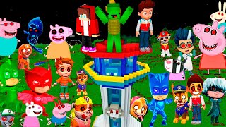 Scary All Peppa Pig family EXE and PJ MASKS vs Paw Patrol House jj and mikey in Minecraft  Maizen