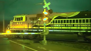 Chasing NS 911 First Responders Engine on NS Train in Night Vision