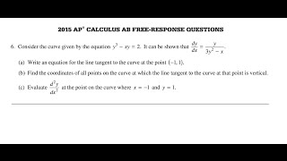 2015 AP Calculus AB Free Response question 6