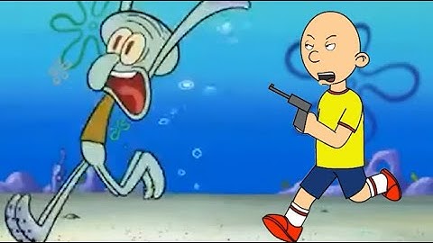 Squidward runs away from Caillou