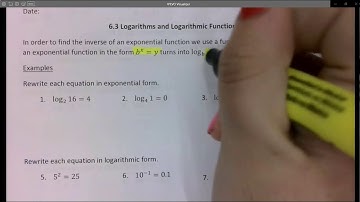 6 3 Logarithms and Logarithmic Functions  Day 1