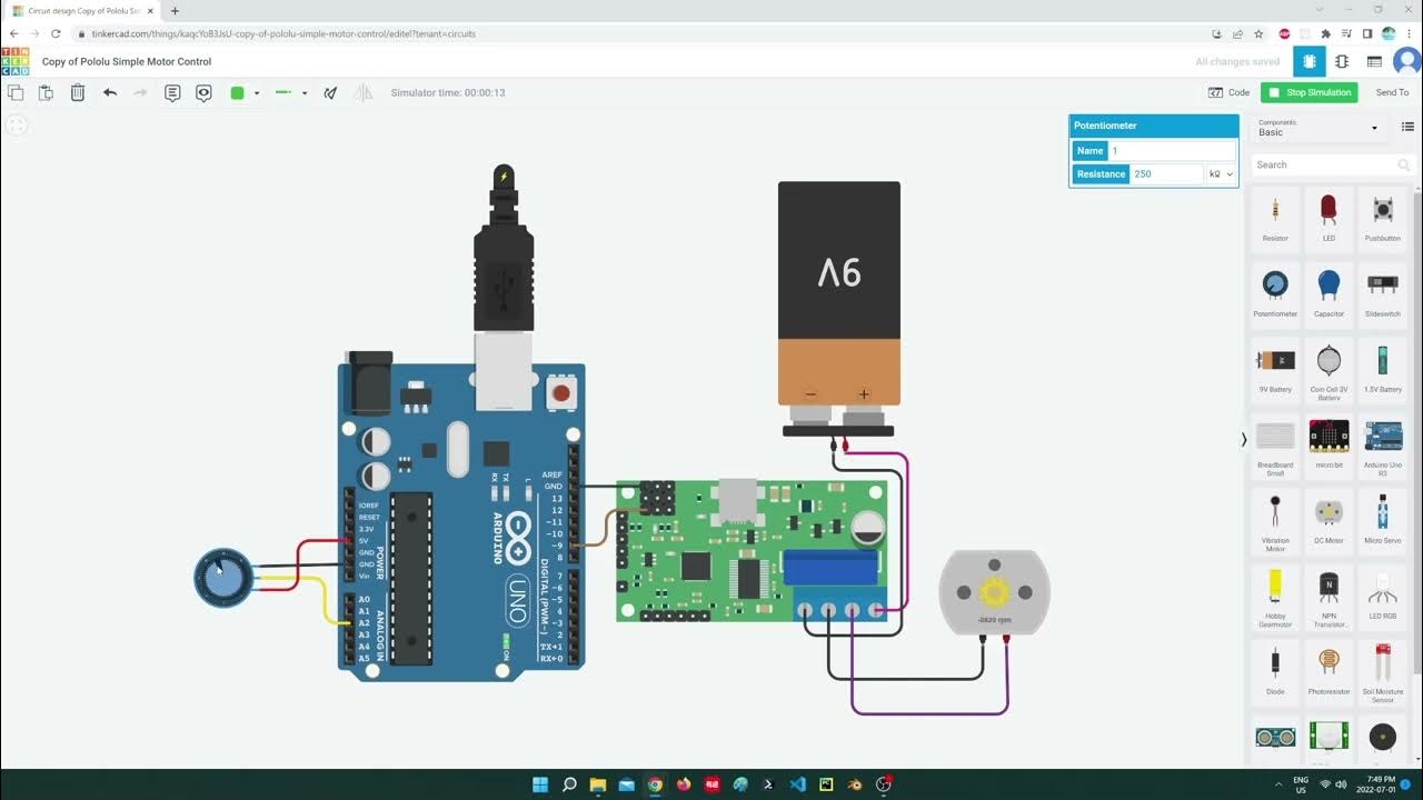 tinkercad pololu motor controller - YouTube