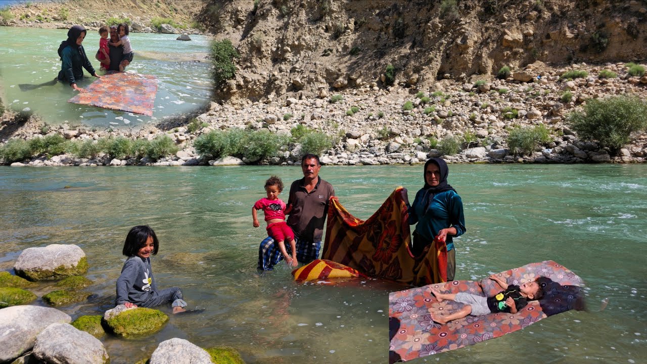 Nomadic life in the heart of the mountains | Washing clothes by hand by the Kherson River!