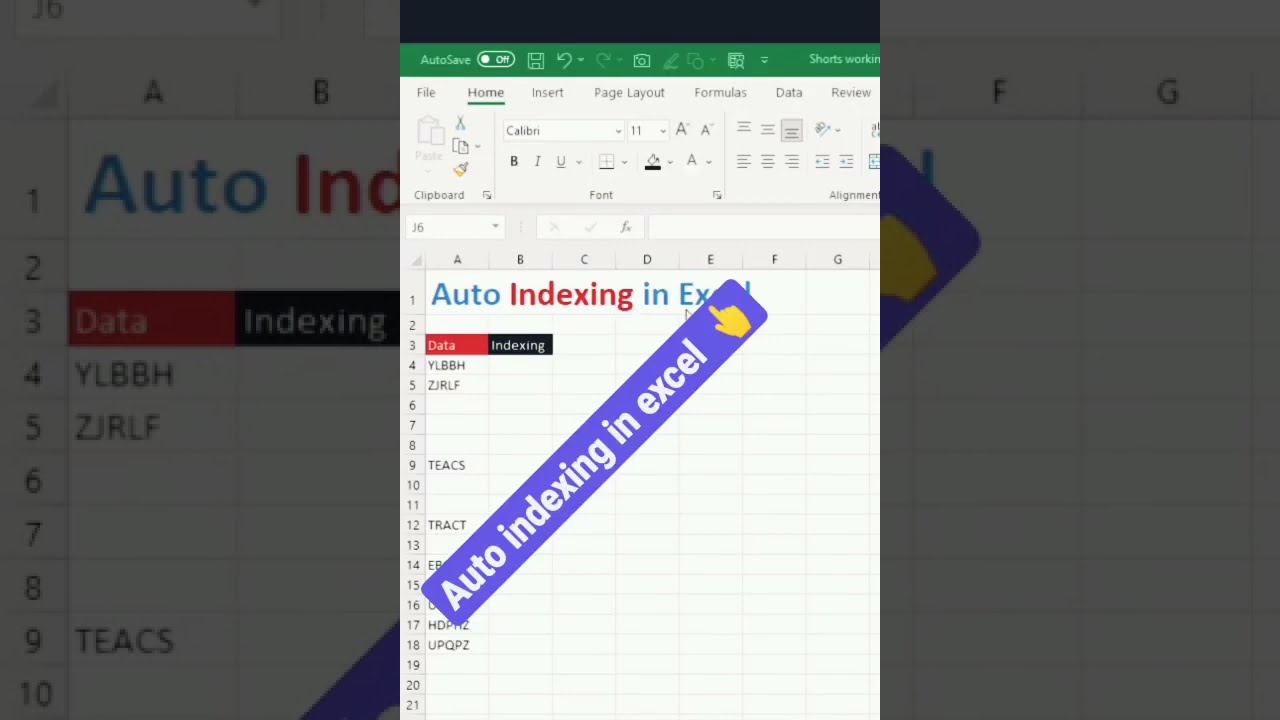 Auto indexing in Excel
