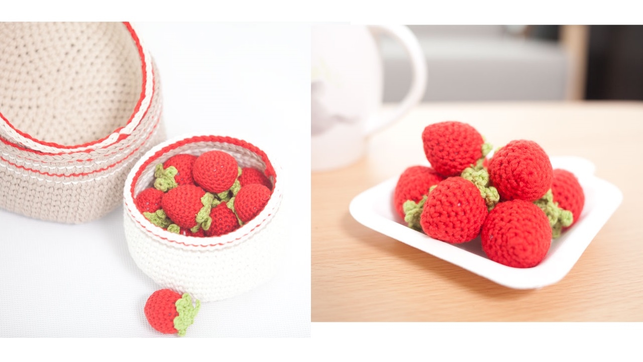 鉤針編織趣味小物 可愛的小草莓掛件 1/2