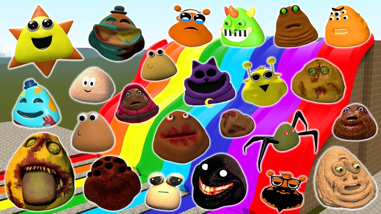 DESTROY ALL NEW 3D POU BOU'S REVENGE & ITALIAN BRAINROT FAMILY in RAINBOW SLIDE Garry's Mod