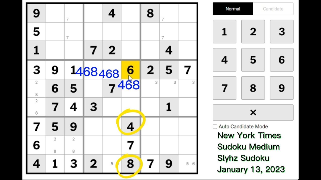 New York Times Sudoku Medium January 13, 2023 - YouTube