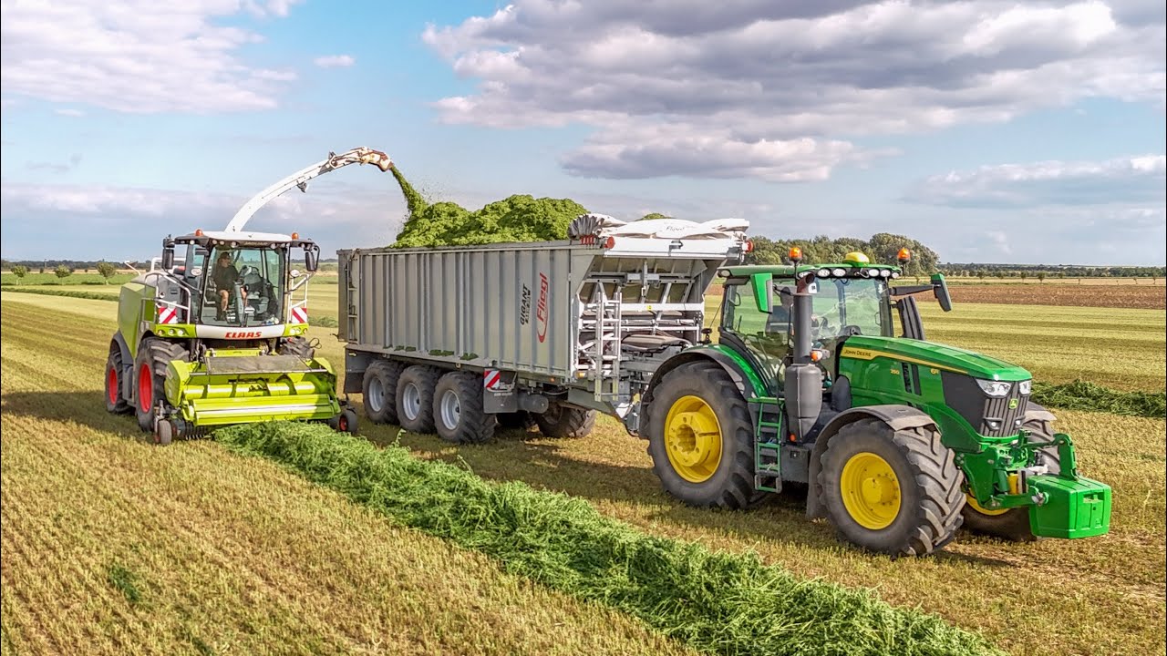 Новый John Deere 6R 250+ Fliegl Gigant ASW 391 | Люцерновое сено 2025 | Клаас Ягуар 960