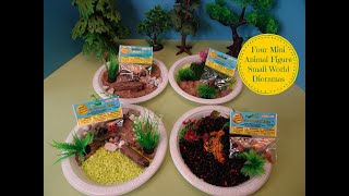 Four Safari Ltd. Mini Small World Animal Dioramas- Savanna, Backyard, Rainforest, & Dinosaur Figures