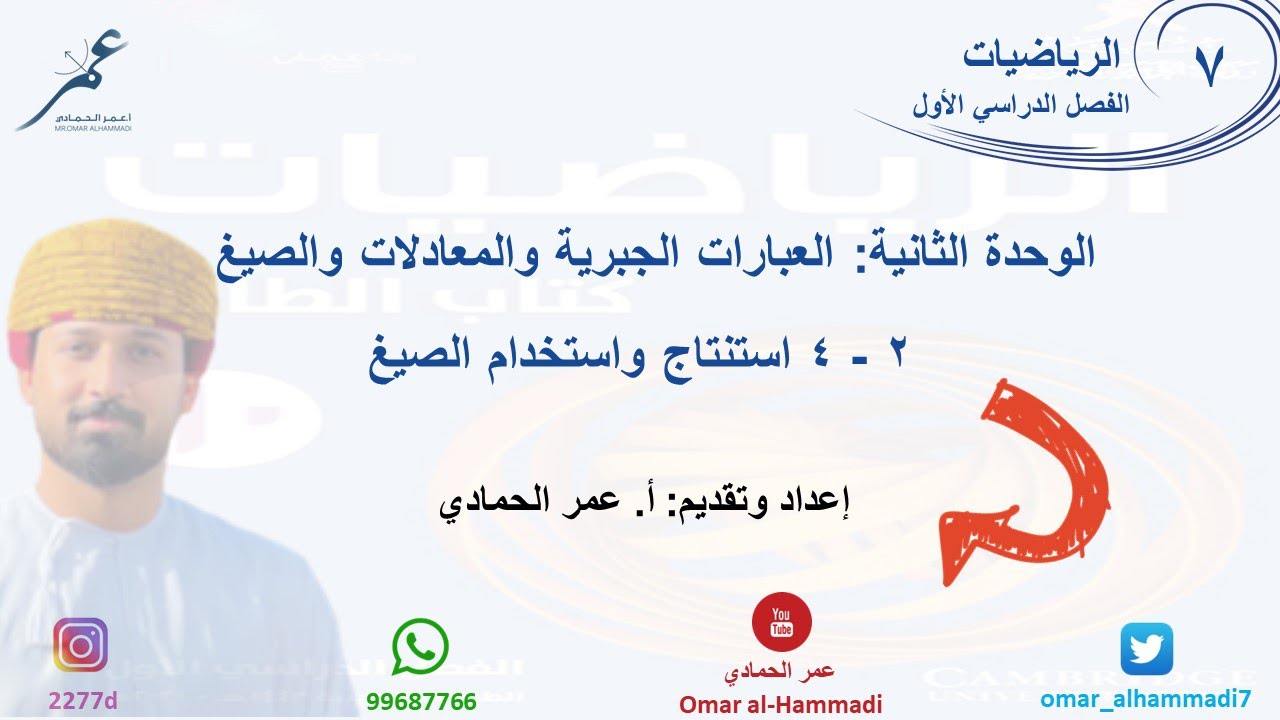2 - 4 درس استنتاج واستخدام الصيغ  - الرياضيات ( الصف السابع) أ.عمر الحمادي