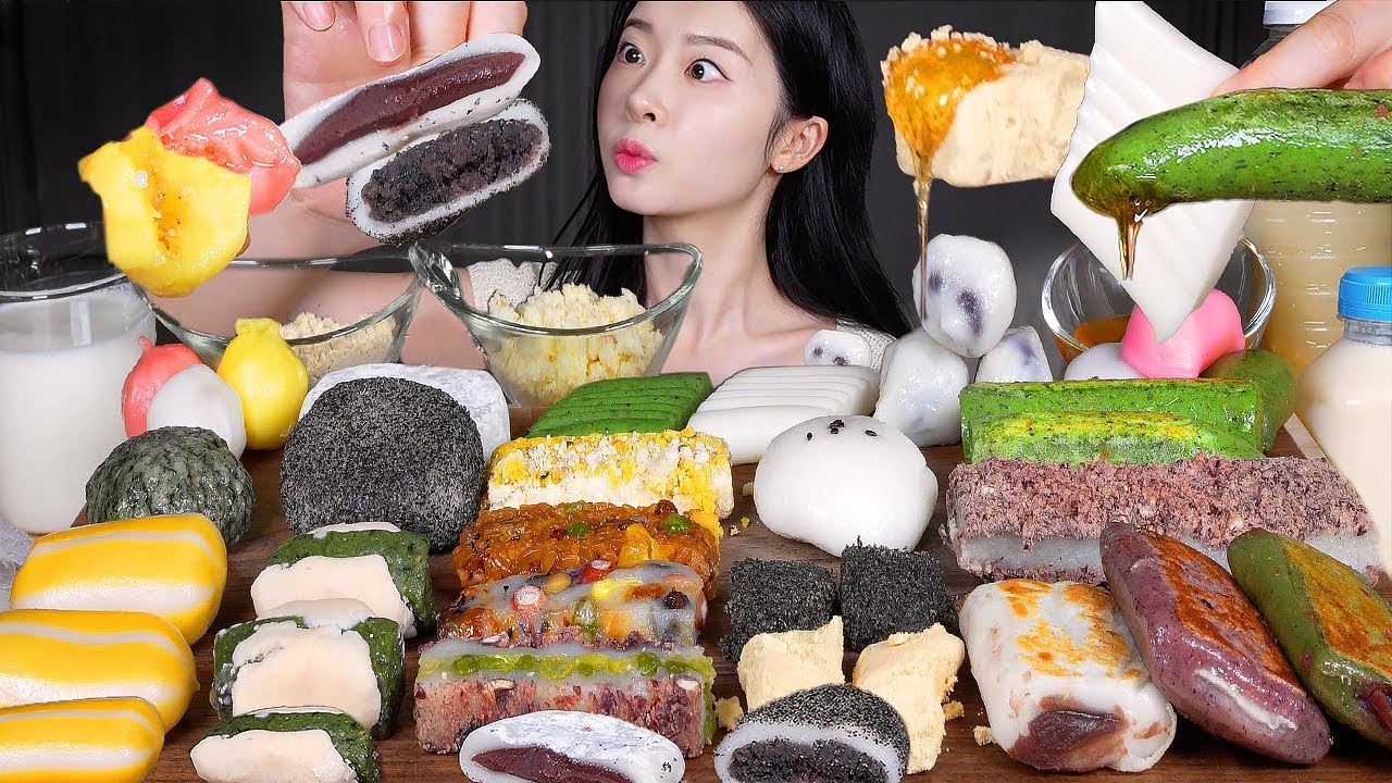 ASMR MUKBANG | Праздник жевательных рисовых лепёшек (корейский традиционный тток) 🍡 Мёд, молоко