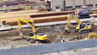 2026年9月30日　大阪メトロ　森之宮検車場の工事 / 地中に埋まっていた長い基礎部分を、重機のハサミで掴んで取り出す！ 久しぶりの晴れの天気