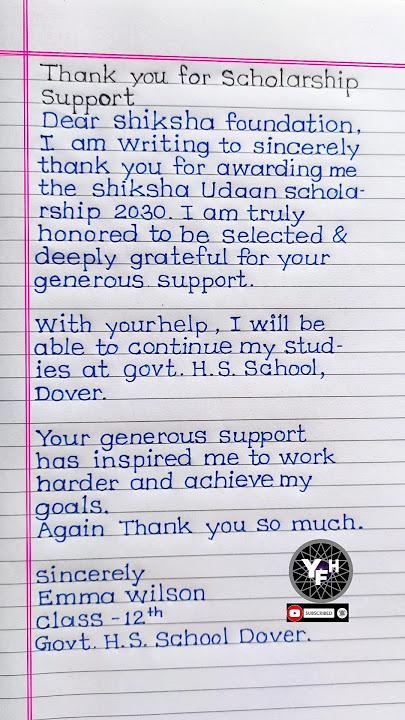 Thanks letter | Thanks letter for scholarship | Scholarship ke liye thank you letter |