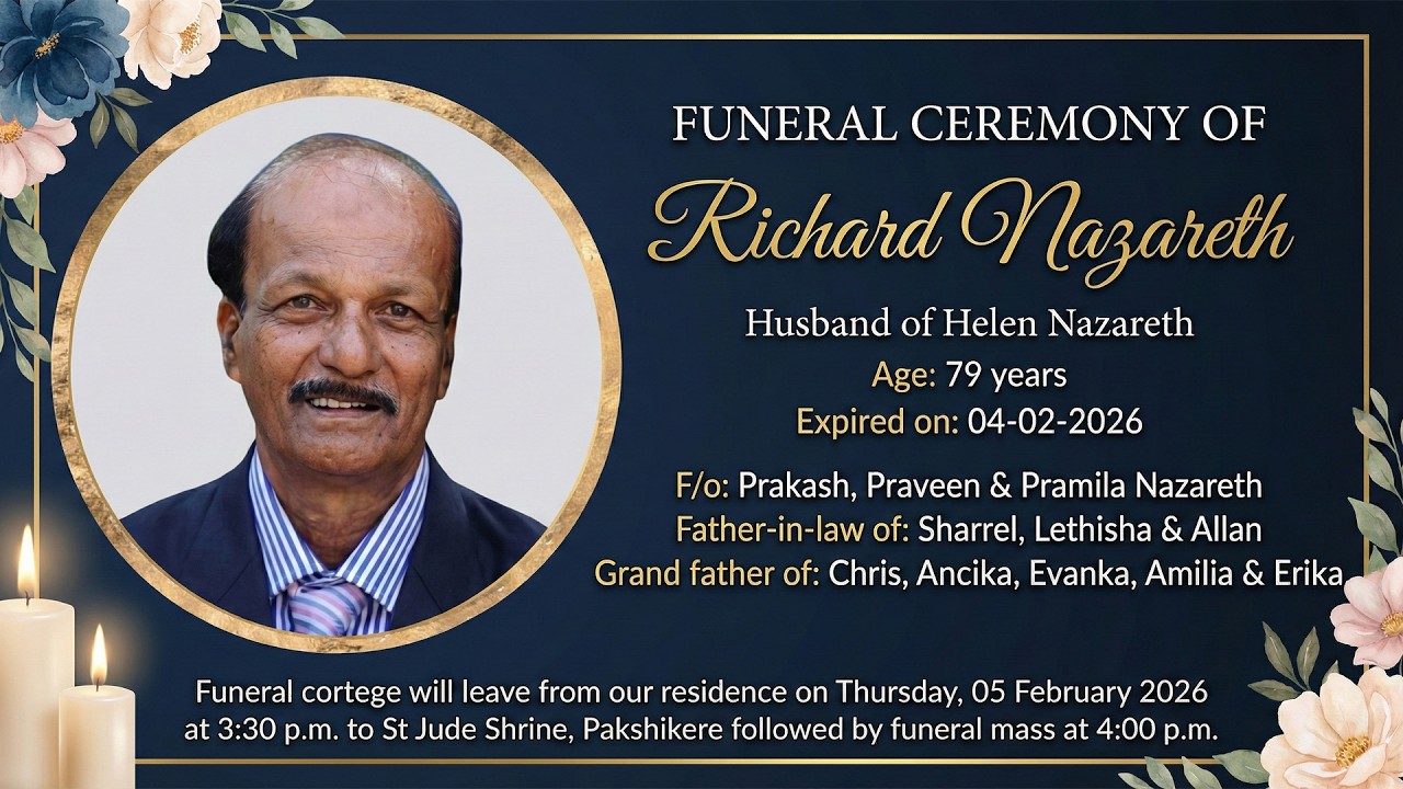 Funeral Ceremony of Richard Nazareth (79) | Live from St Jude Church and Shrine Pakshikere