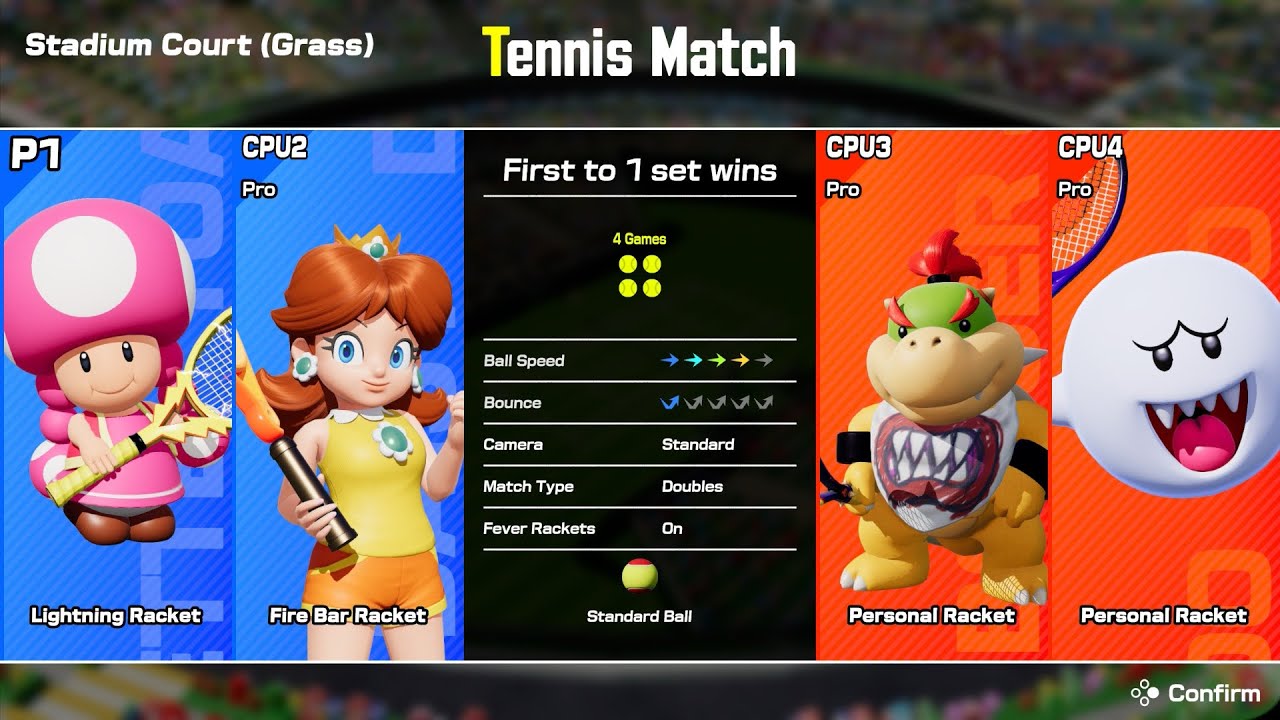 Toadette & Daisy VS Bowser Jr & Boo (Mario Tennis Fever) 4-Game, 1-Set Match