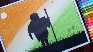 Independence day drawing for beginners with oil pastels — step by step