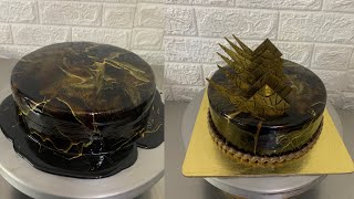 Black & Gold Galaxy Cake | Mirror Glaze Perfection with Artistic Chocolate Garnish