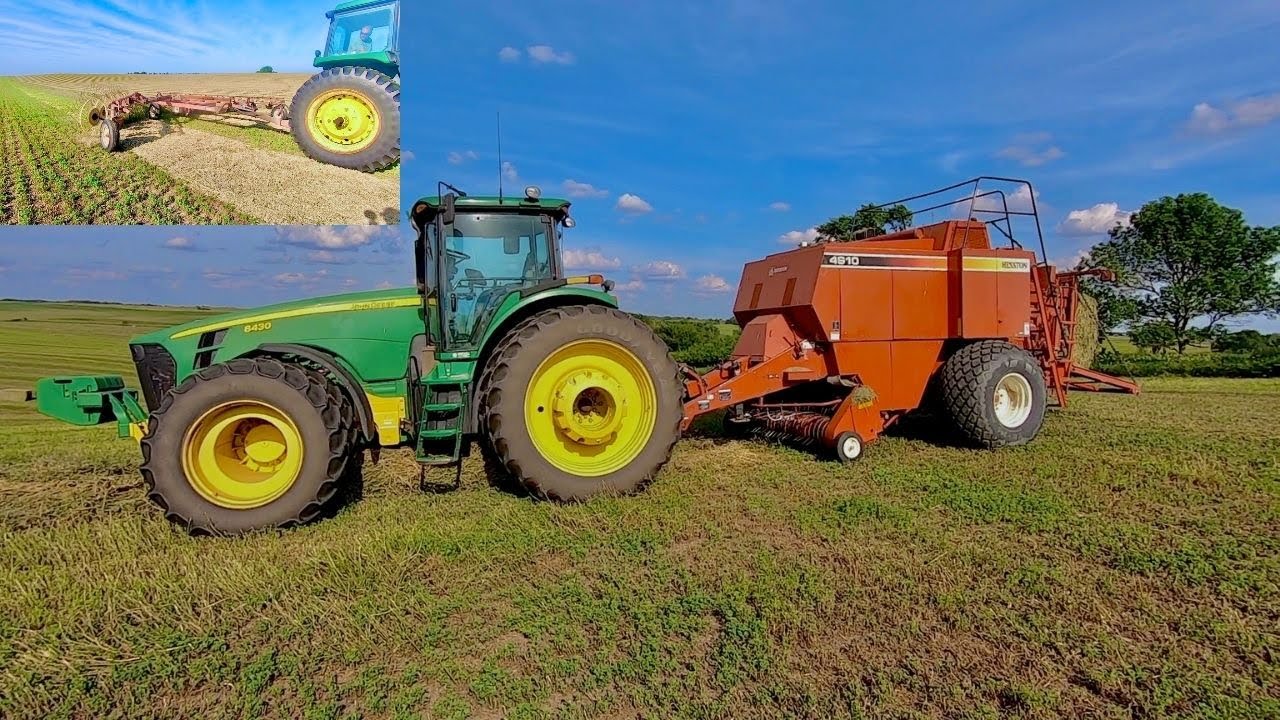 Raking, Round Baling, & Square Baling Alfalfa - YouTube