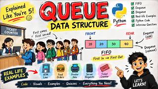 Queue Data Structure Explained Like You're 5 🚀 | FIFO, Enqueue, Dequeue & Python