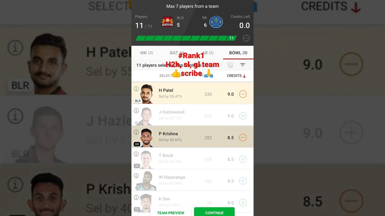 TEAM Rank#1| RR VS BLR dream11 team| RR VS RCB dream11 team prediction|IPL 2022|RCB VS RR team today
