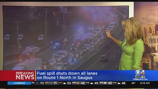 Truck crash, fuel spill shuts down Route 1 north in Saugus